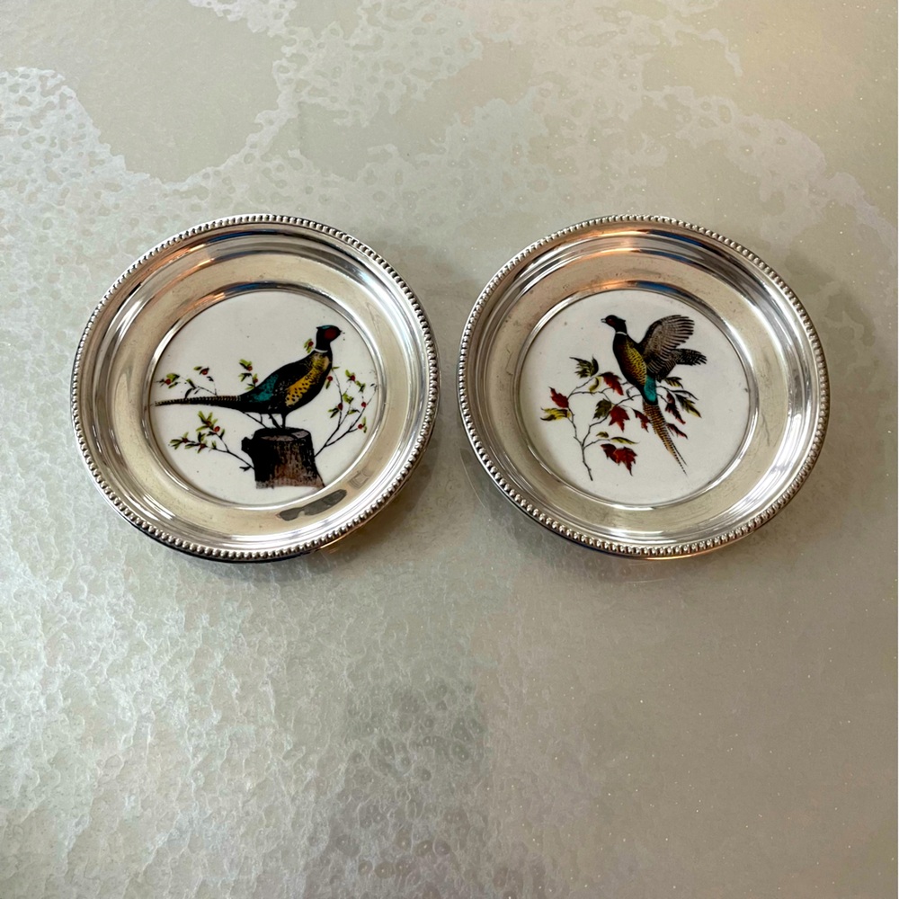 Vintage Sterling silver Frank M. Whiting Pheasant coasters